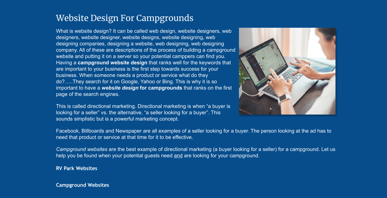 designing campground websites